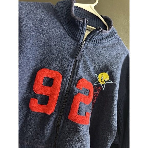 Vintage Womens Jacket Looney Tunes XL Blue Long Sleeve Zip Front Mock Neck 90s‎ - Picture 2 of 7